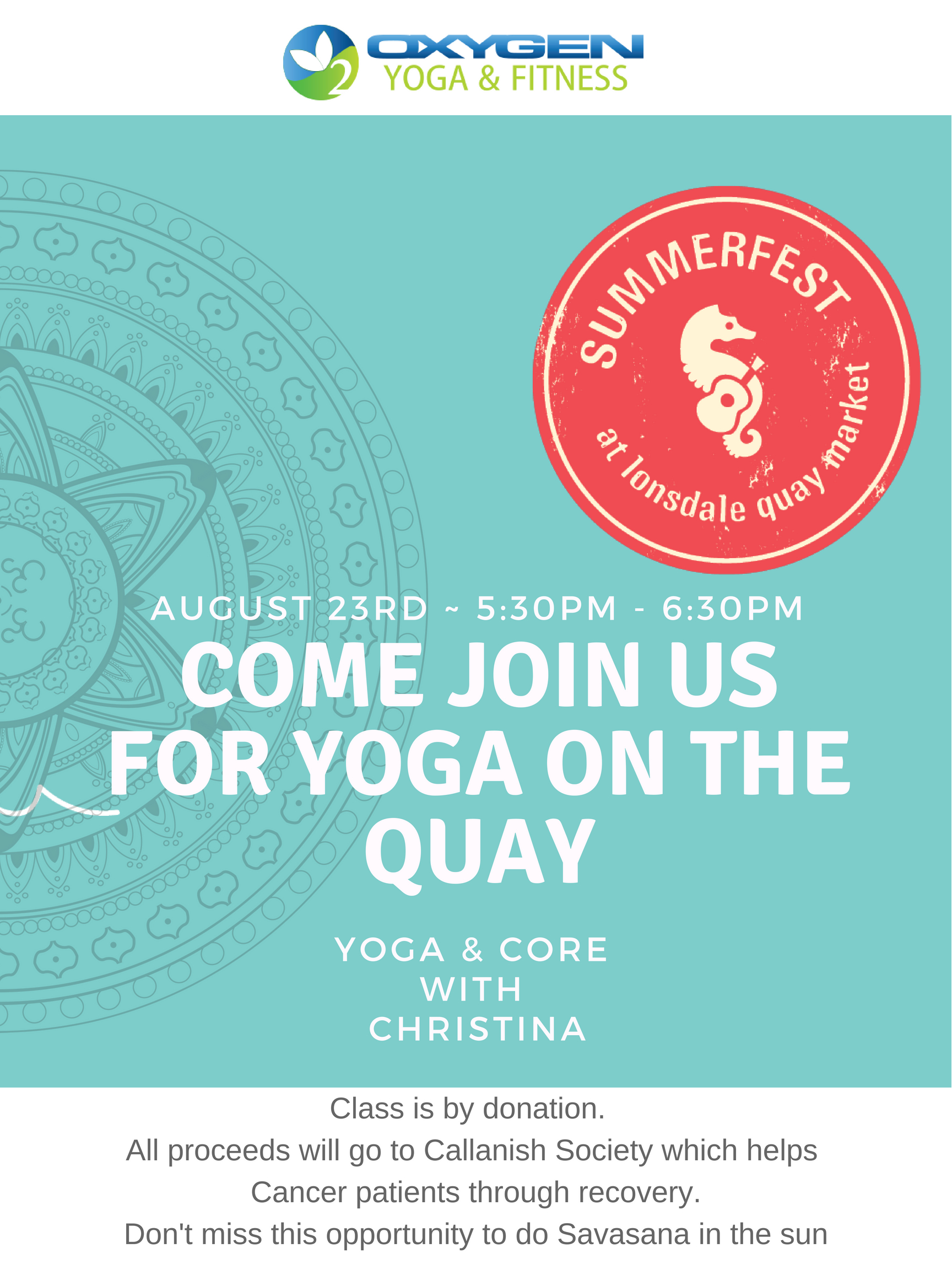 Come Join US FOR Yoga at the Quay- Poster | Oxygen Yoga Fitness